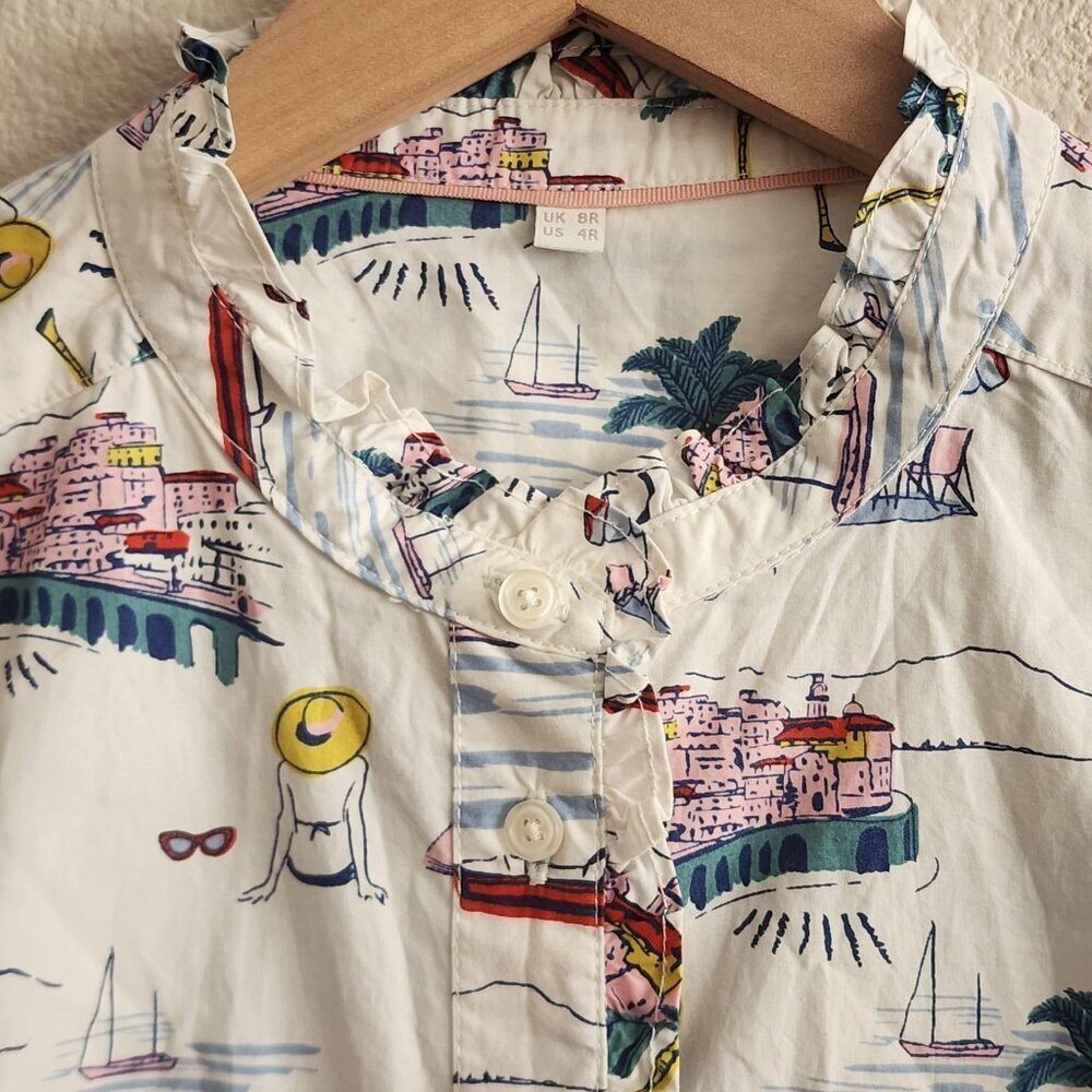J Crew Shirt Womens 4 Beach Print Long Sleeve Collared Button Up Multicolor - Picture 3 of 7